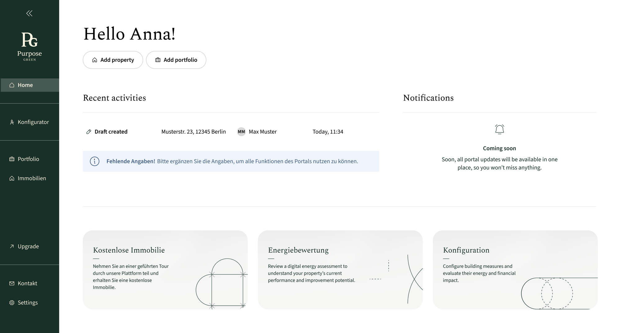 Dashboard homepage after — guides the user toward their next action