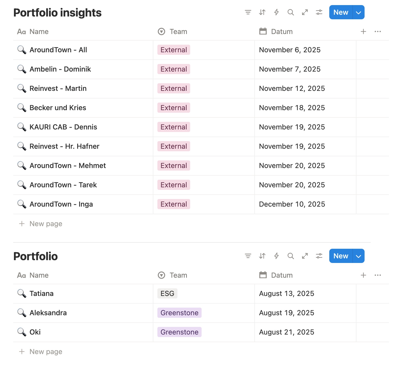 Testing sessions tracked in a Notion database